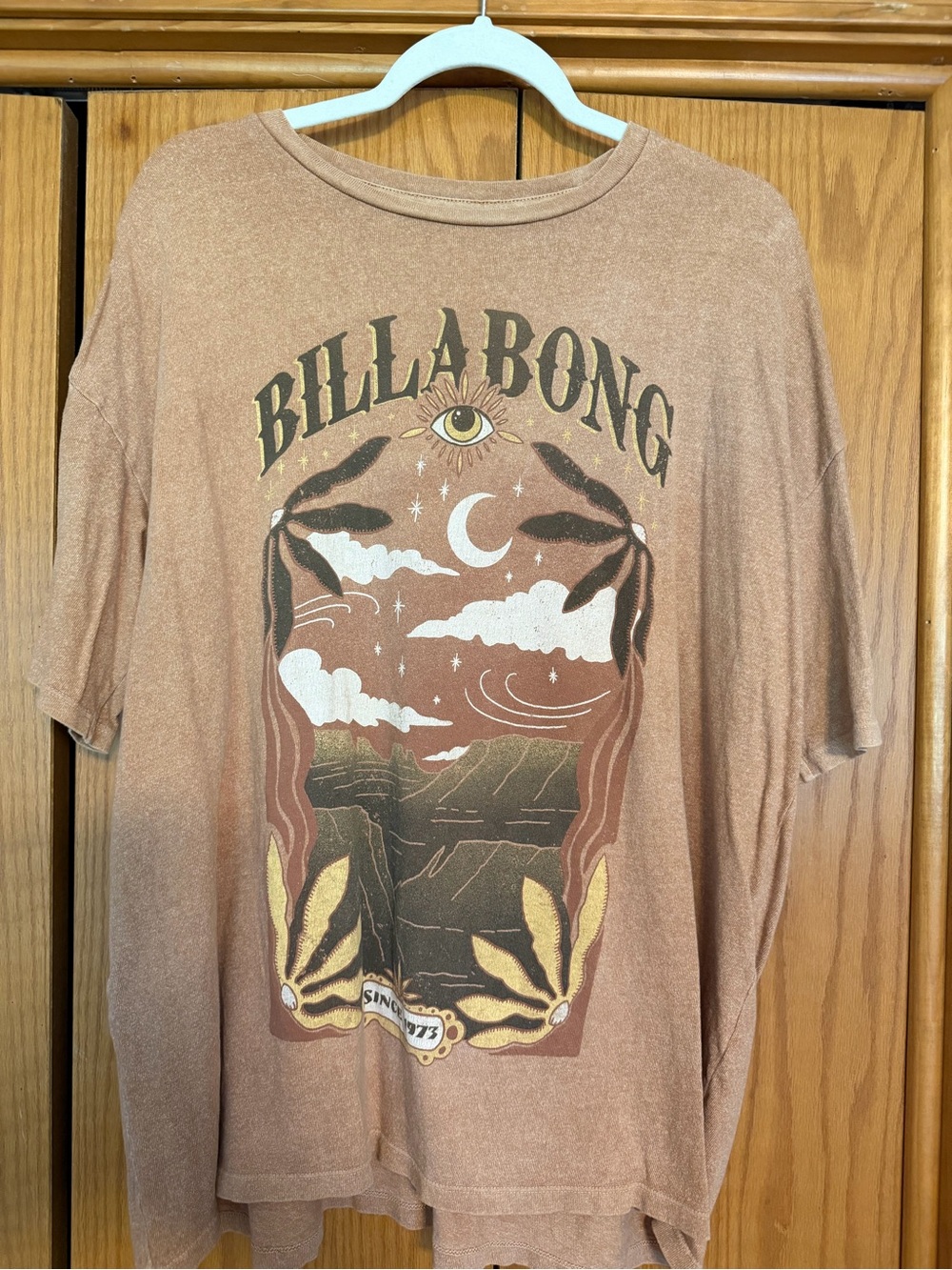 Billabong Brown Graphic Tee with Celestial Landscape Print